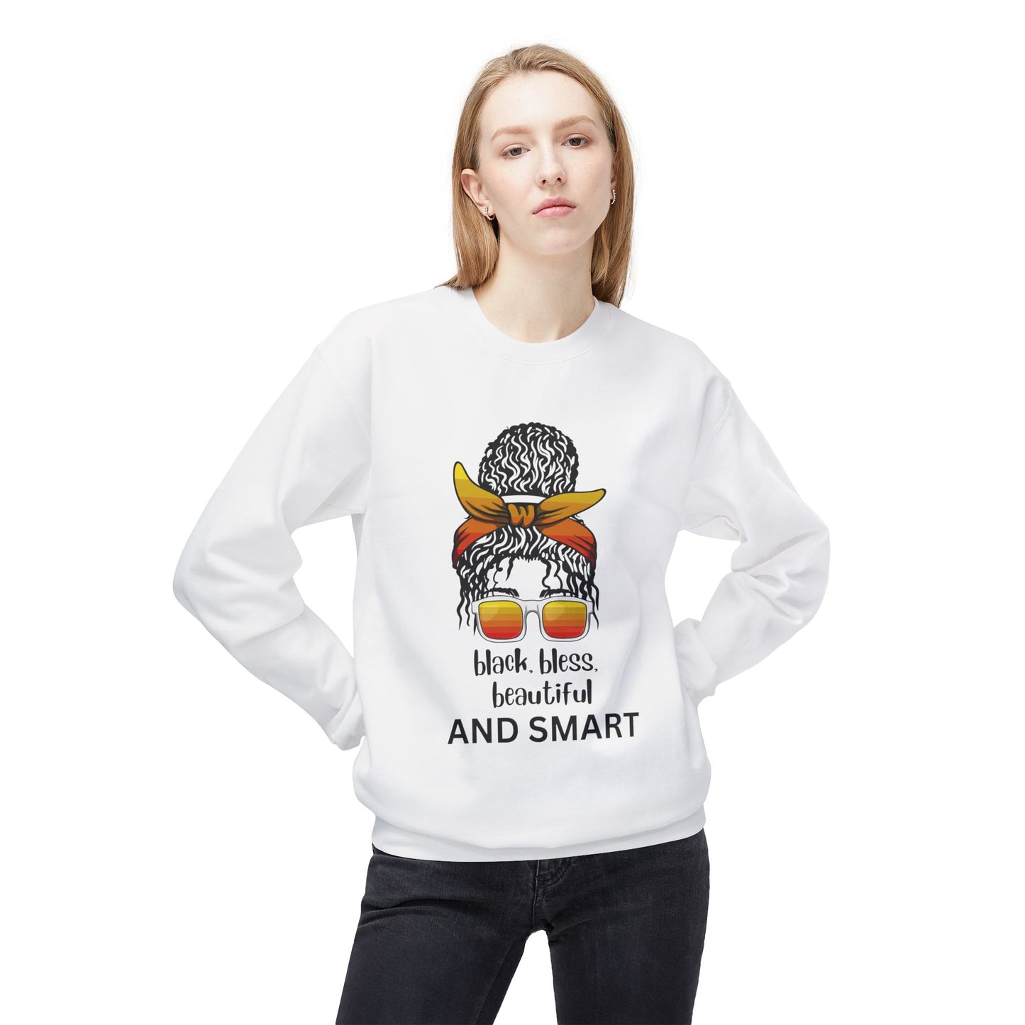 Black, Bless, Beautiful and Smart Fleece Crewneck Sweatshirt for Women