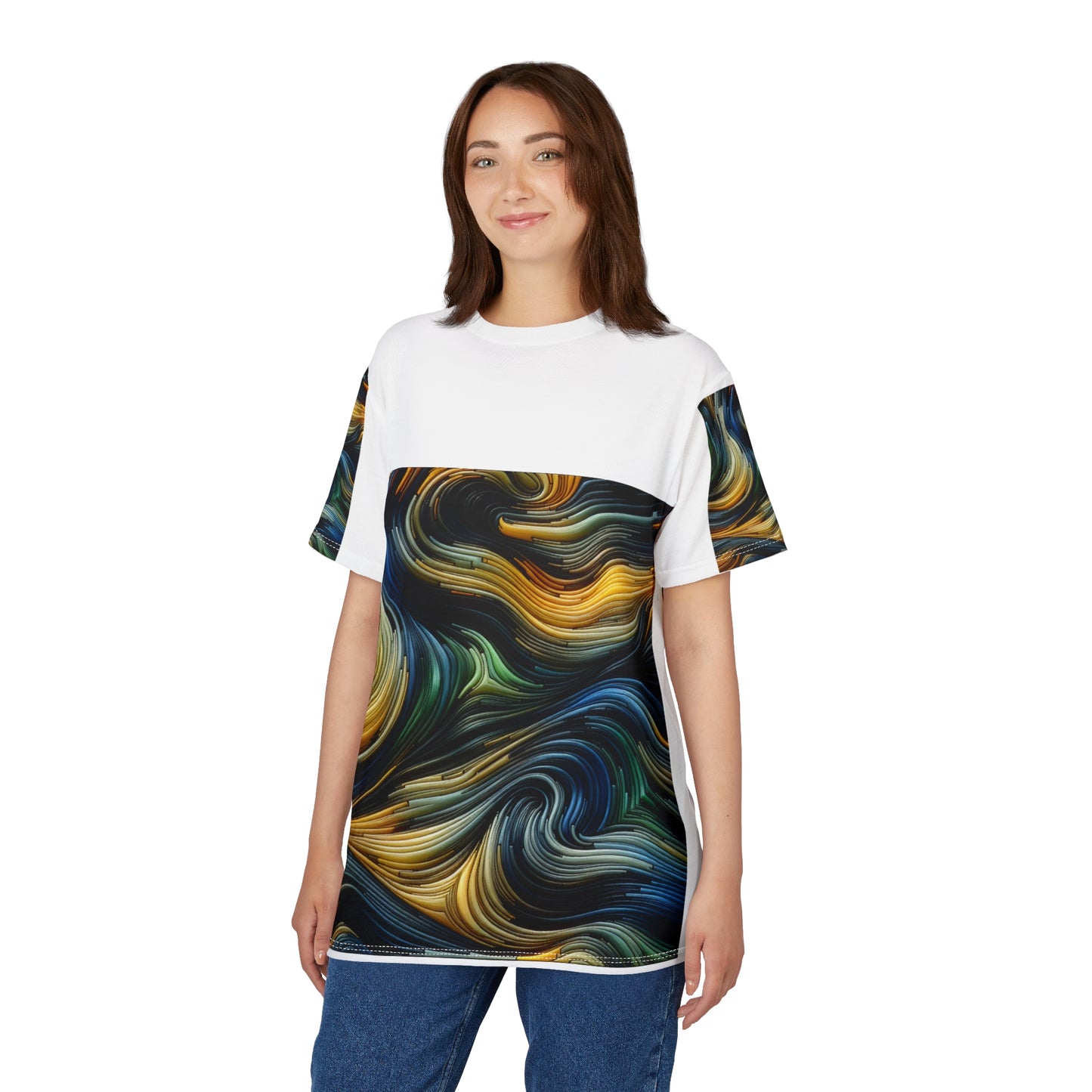 Abstract Swirl Tee - Vibrant Unisex Cut & Sew