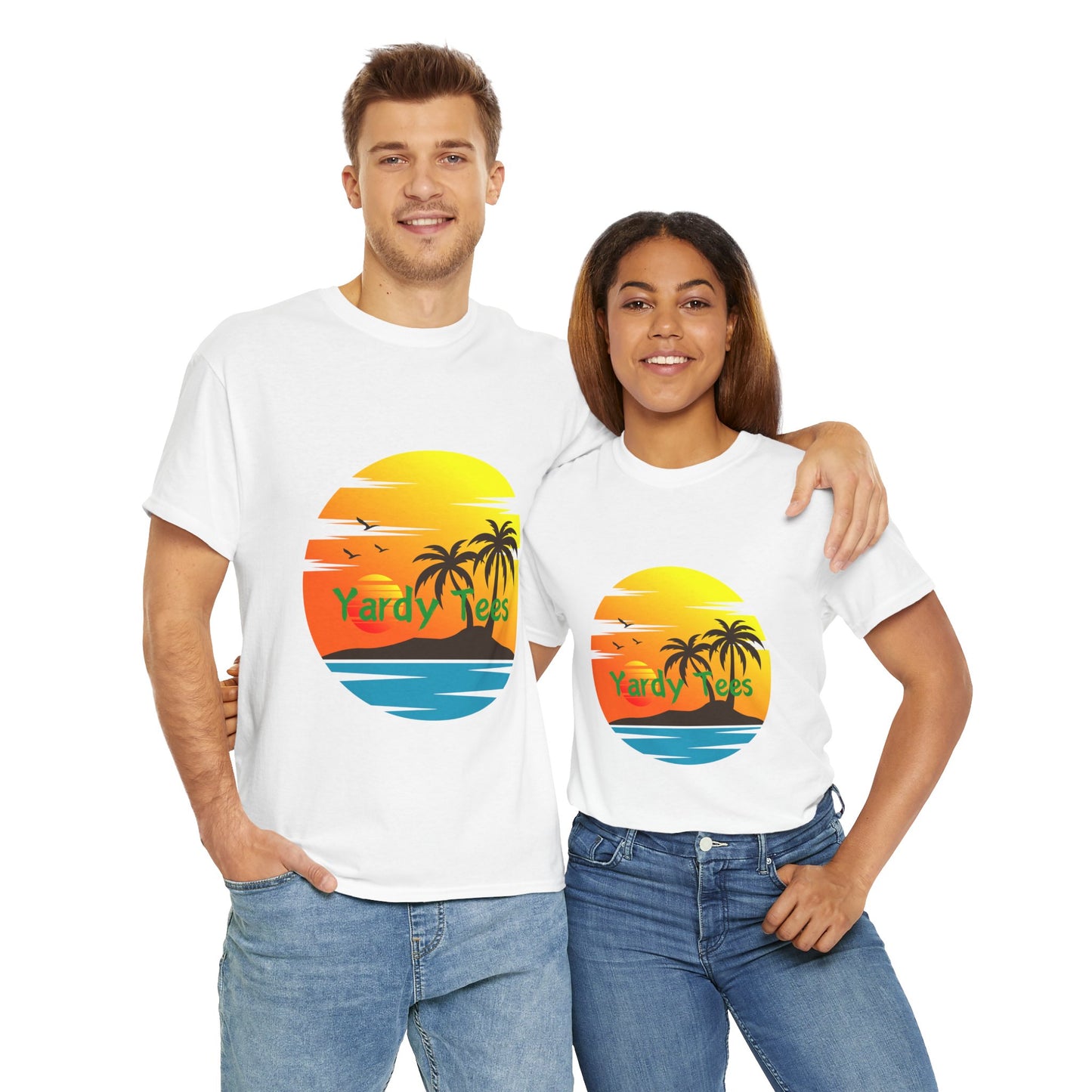 Tropical Sunset Unisex Heavy Cotton Tee | Beach Vibes Perfect for Summer