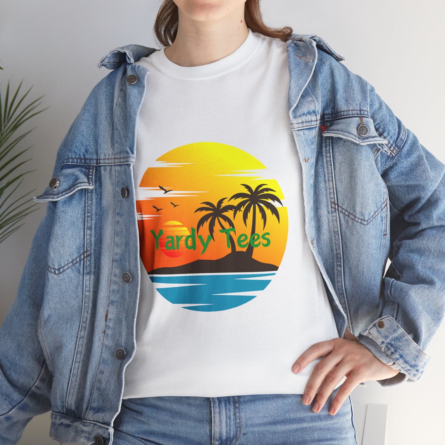 Tropical Sunset Unisex Heavy Cotton Tee | Beach Vibes Perfect for Summer