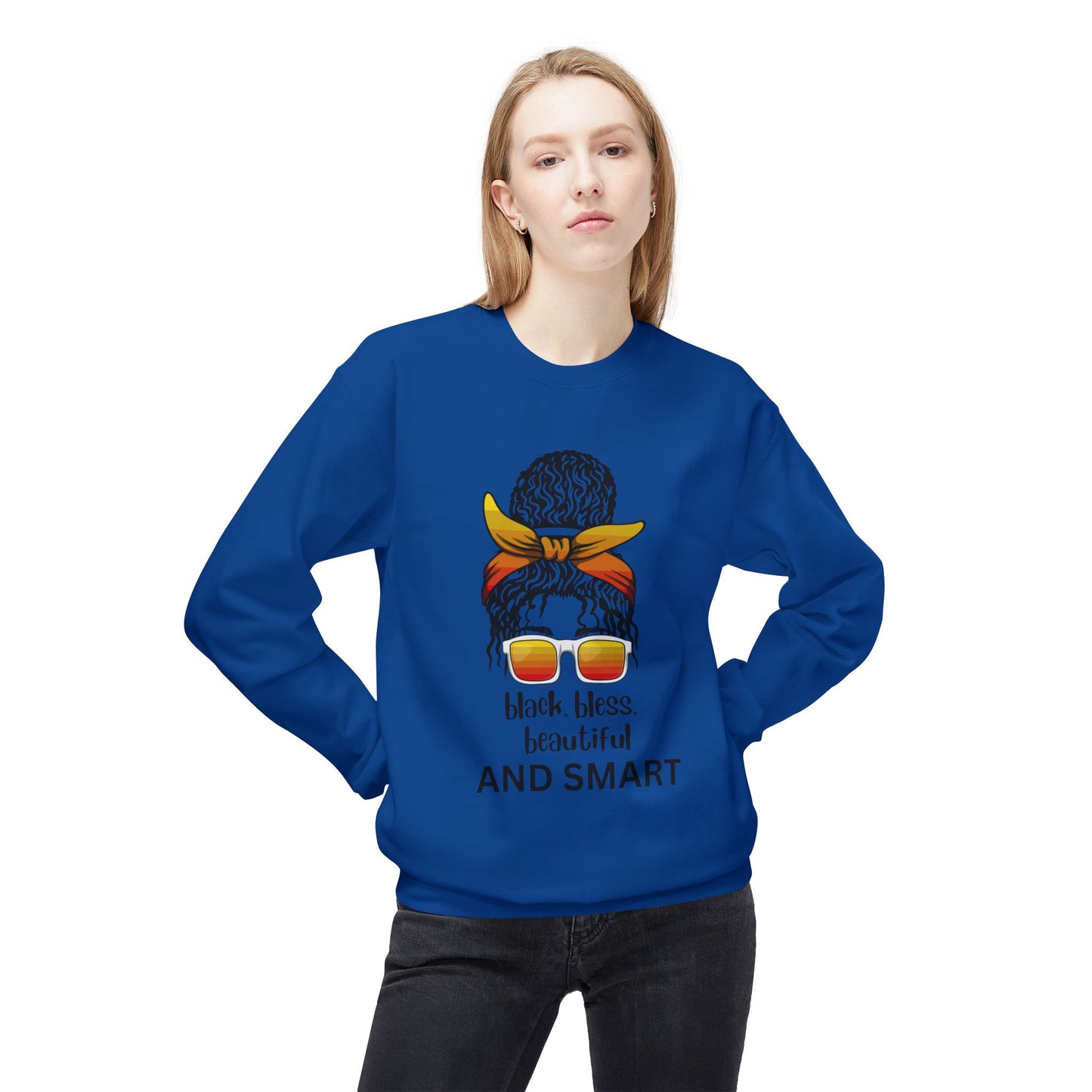 Black, Bless, Beautiful and Smart Fleece Crewneck Sweatshirt for Women
