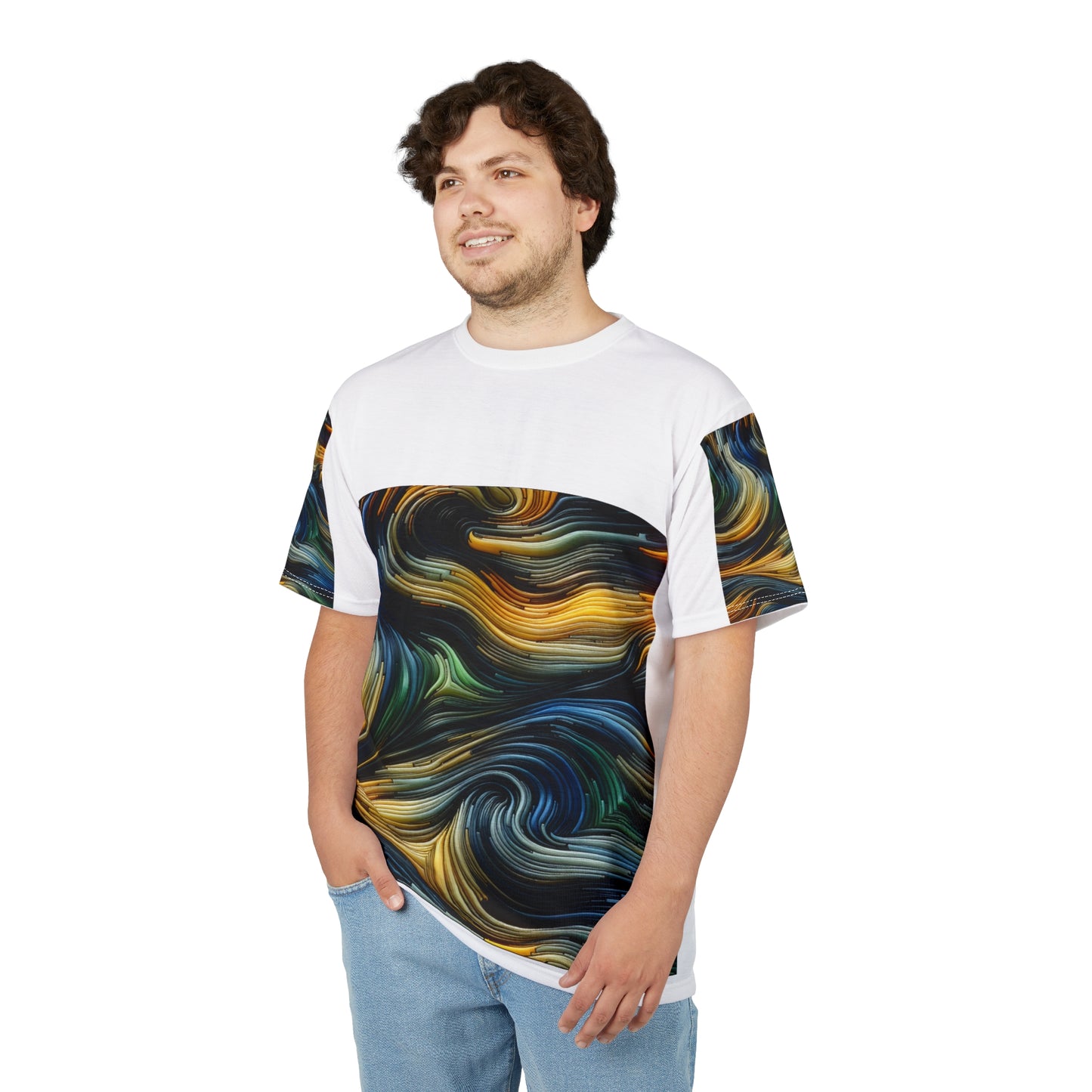Abstract Swirl Tee - Vibrant Unisex Cut & Sew