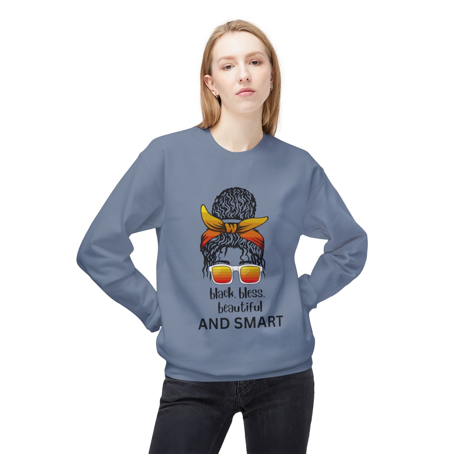 Black, Bless, Beautiful and Smart Fleece Crewneck Sweatshirt for Women