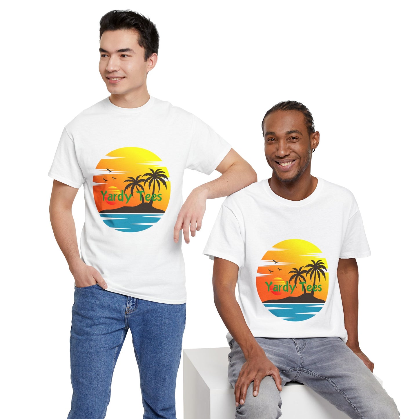Tropical Sunset Unisex Heavy Cotton Tee | Beach Vibes Perfect for Summer