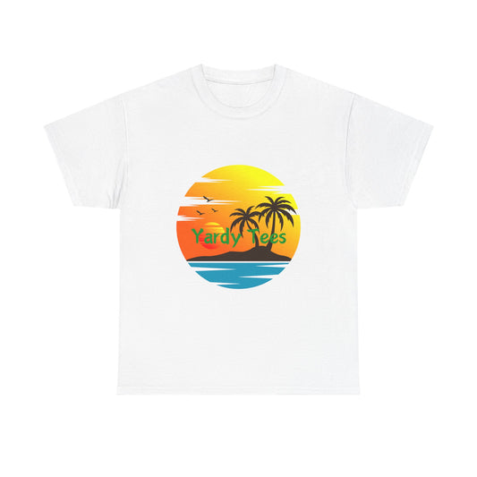 Tropical Sunset Unisex Heavy Cotton Tee | Beach Vibes Perfect for Summer